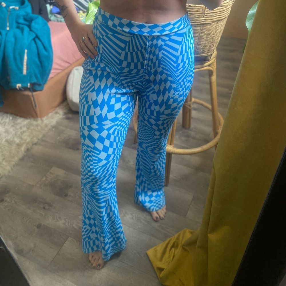 WILD FABLE blue psychedelic fun flared pants festival NYE MEDIUM
